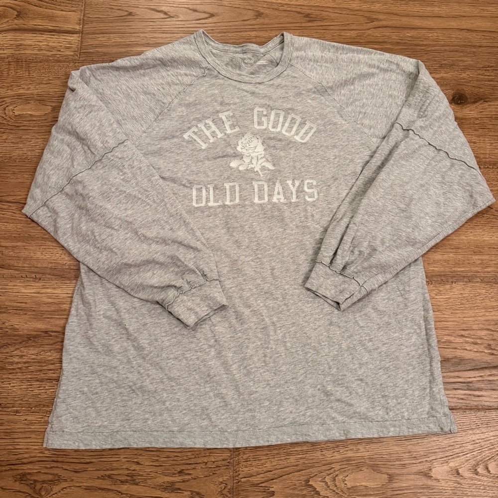 Aerie Long Sleeve Oversized Boyfriend Good Ole Day Grey Tee EEUC Small